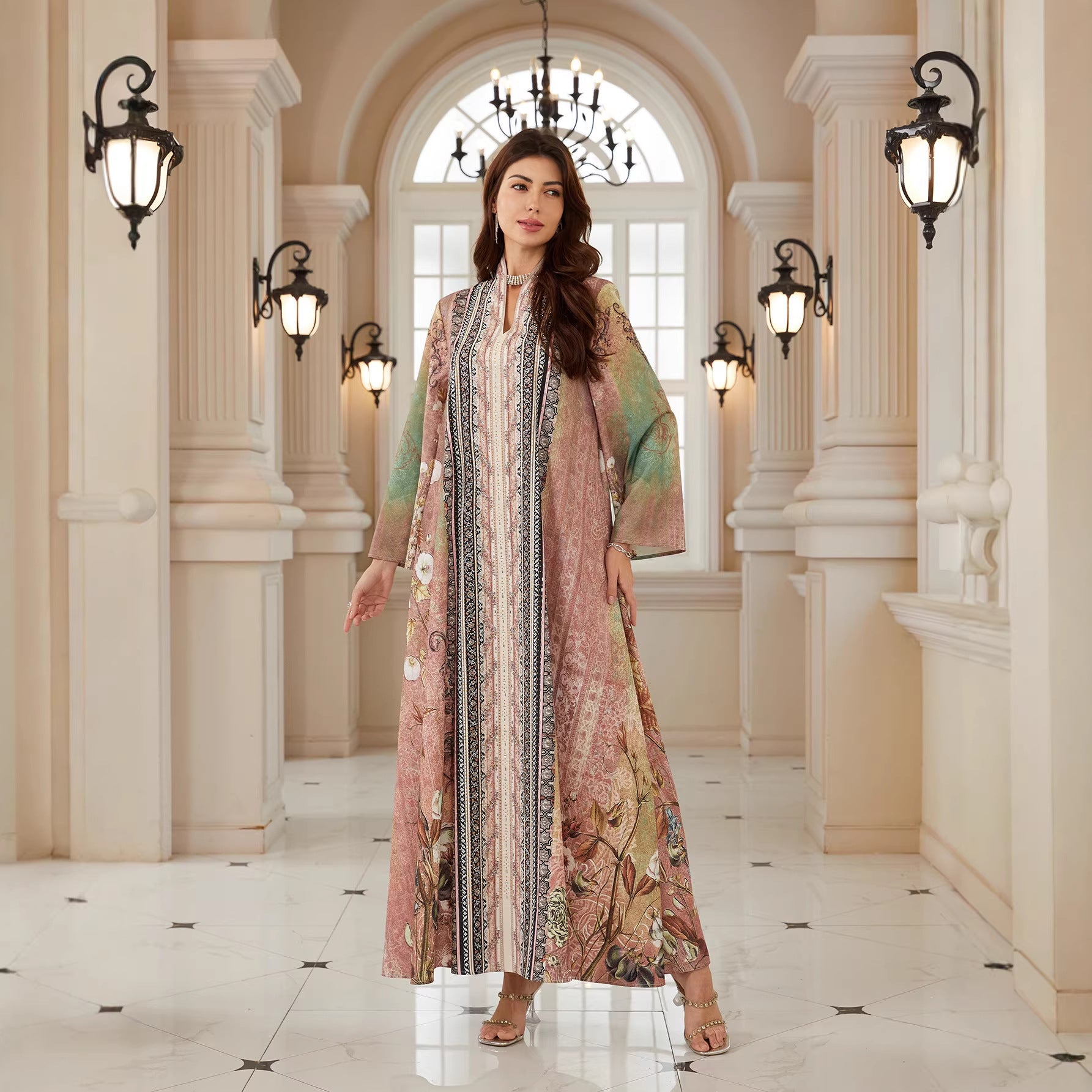 Fresh Floral Spring Kaftan – Rhinestone Modest Pullover Dress