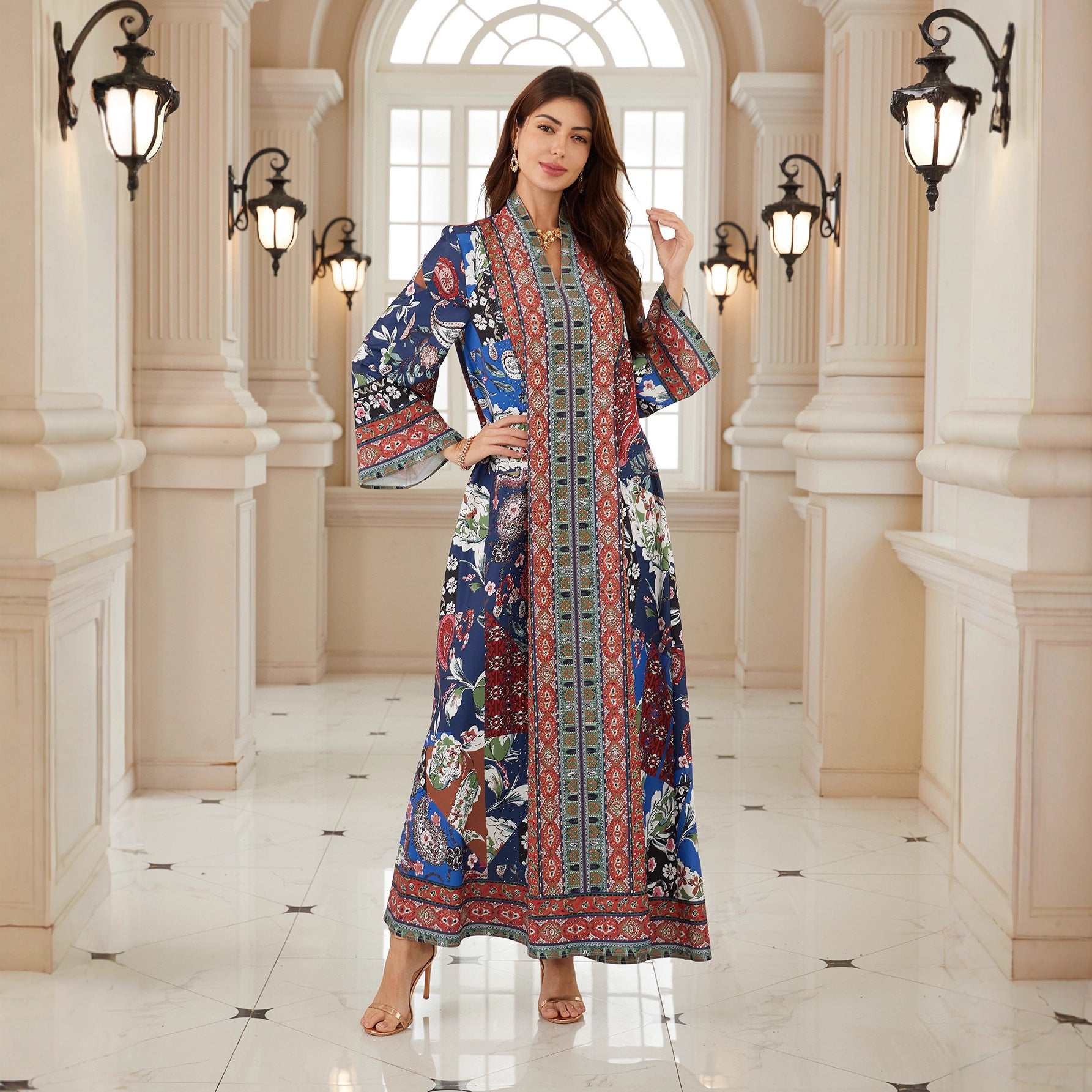 Floral Print Plus Size Abaya Robe - Modest Muslim Dress Ramadan Eid