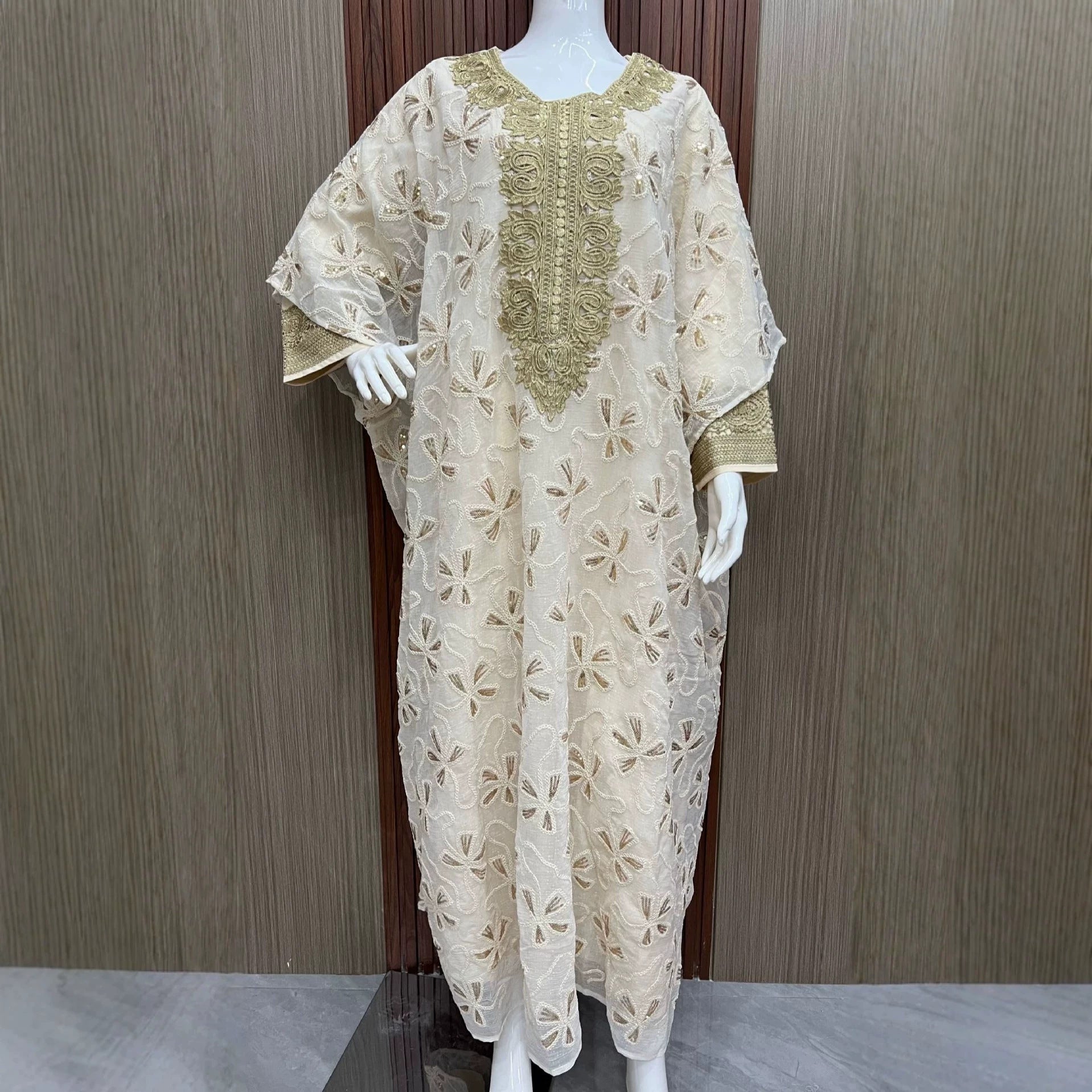 Off White Embroidered Two-Piece Cardigan Vest Set Evening Gown Jalabiya Modest Long Maxi Dress for Muslim Women Eid Ramadan