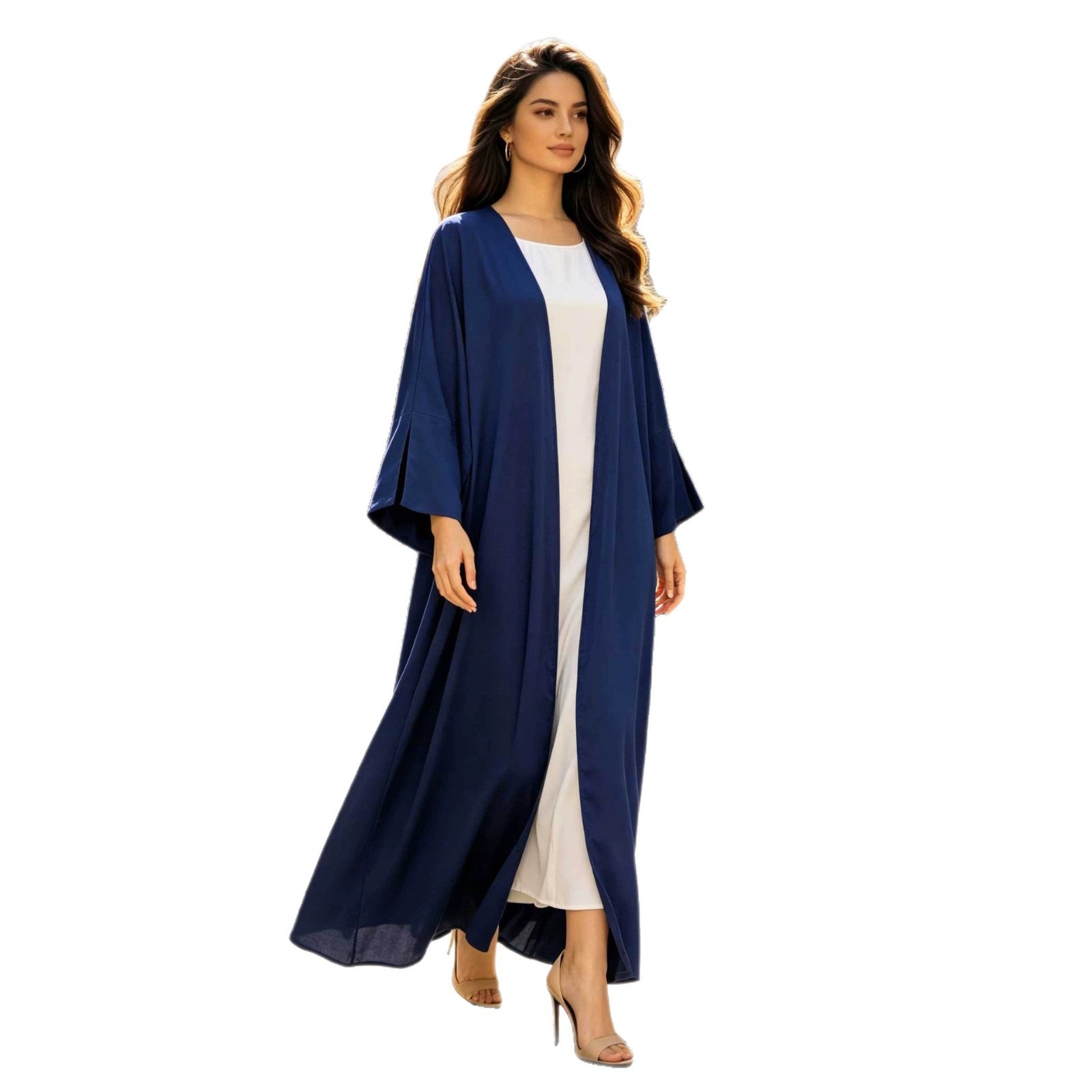 Silky Satin Batwing Sleeve Open Abaya Cardigan Modest Long Maxi Kimono Robe for Muslim Women Eid Ramadan Party One Size