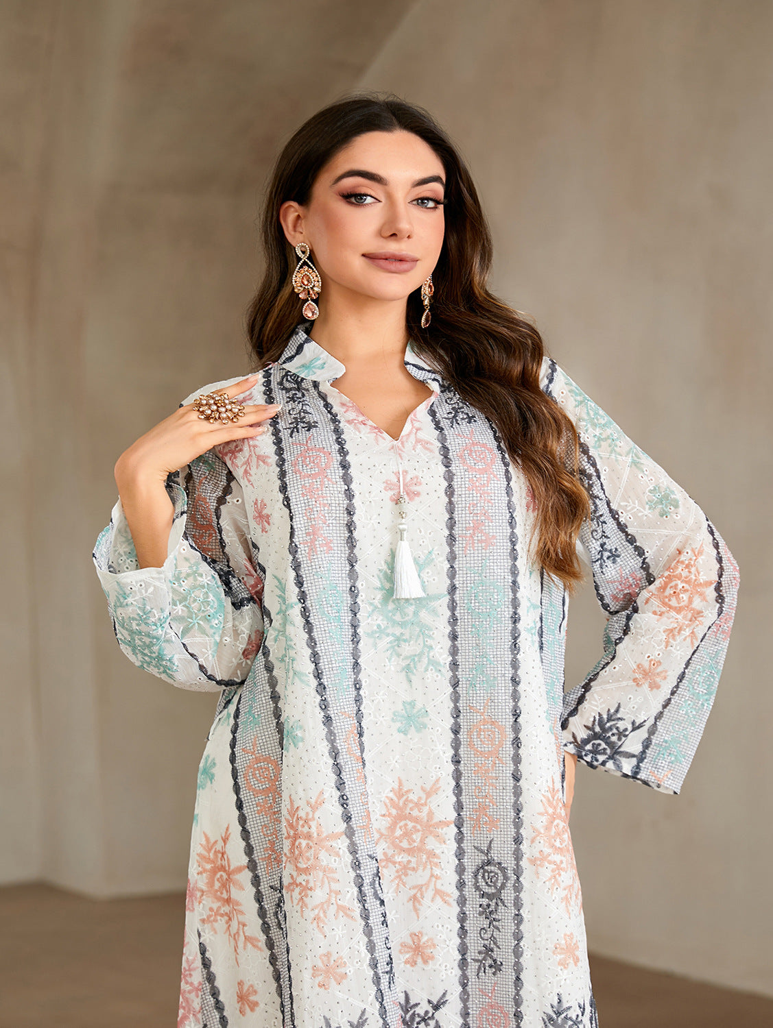 Luxury Floral Print Rhinestone Embellished Gown Jalabiya Modest Long Maxi Dress for Muslim Women Eid Ramadan S-XXL