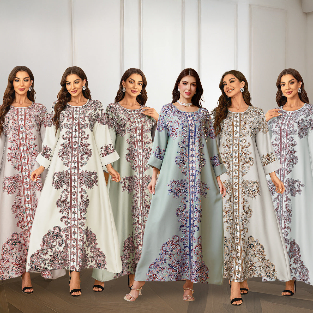 Gorgeous 6-Color Rhinestone Kaftan – Bohemian Modest Muslim Maxi