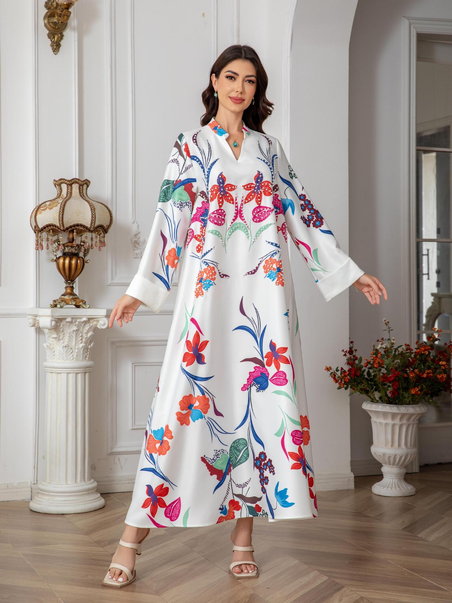 Floral Print Evening Abaya Dress - Modest Party Robe for Women