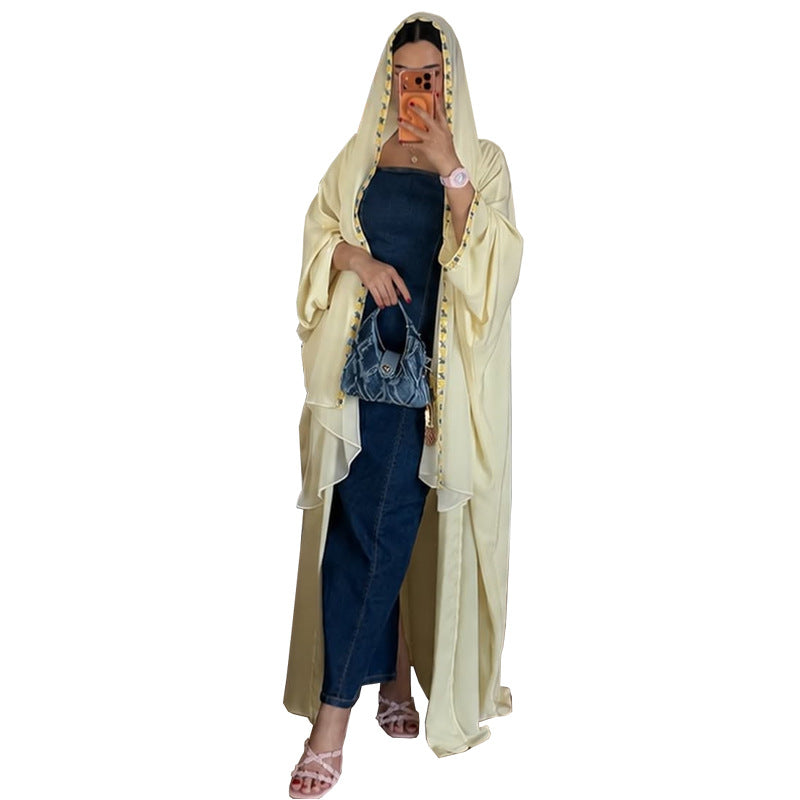 White and Yellow Floral Print Maxi Dress with Hijab Two-Piece Set