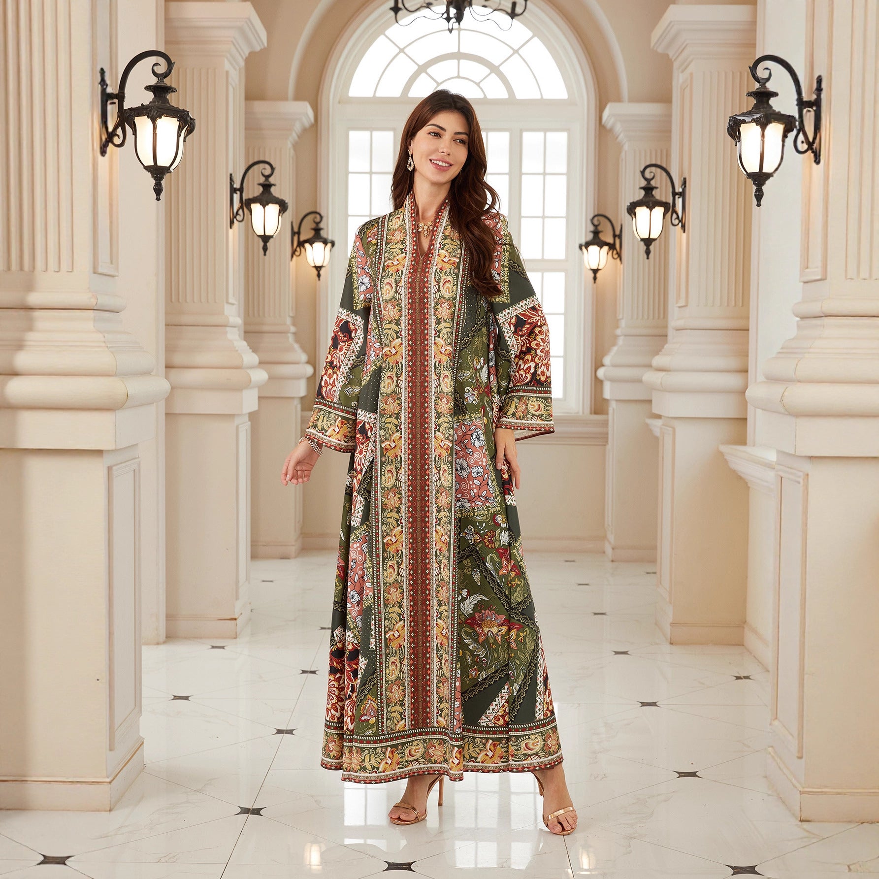 Bohemian Floral Spring Kaftan – Modest Muslim Long-Sleeve Maxi
