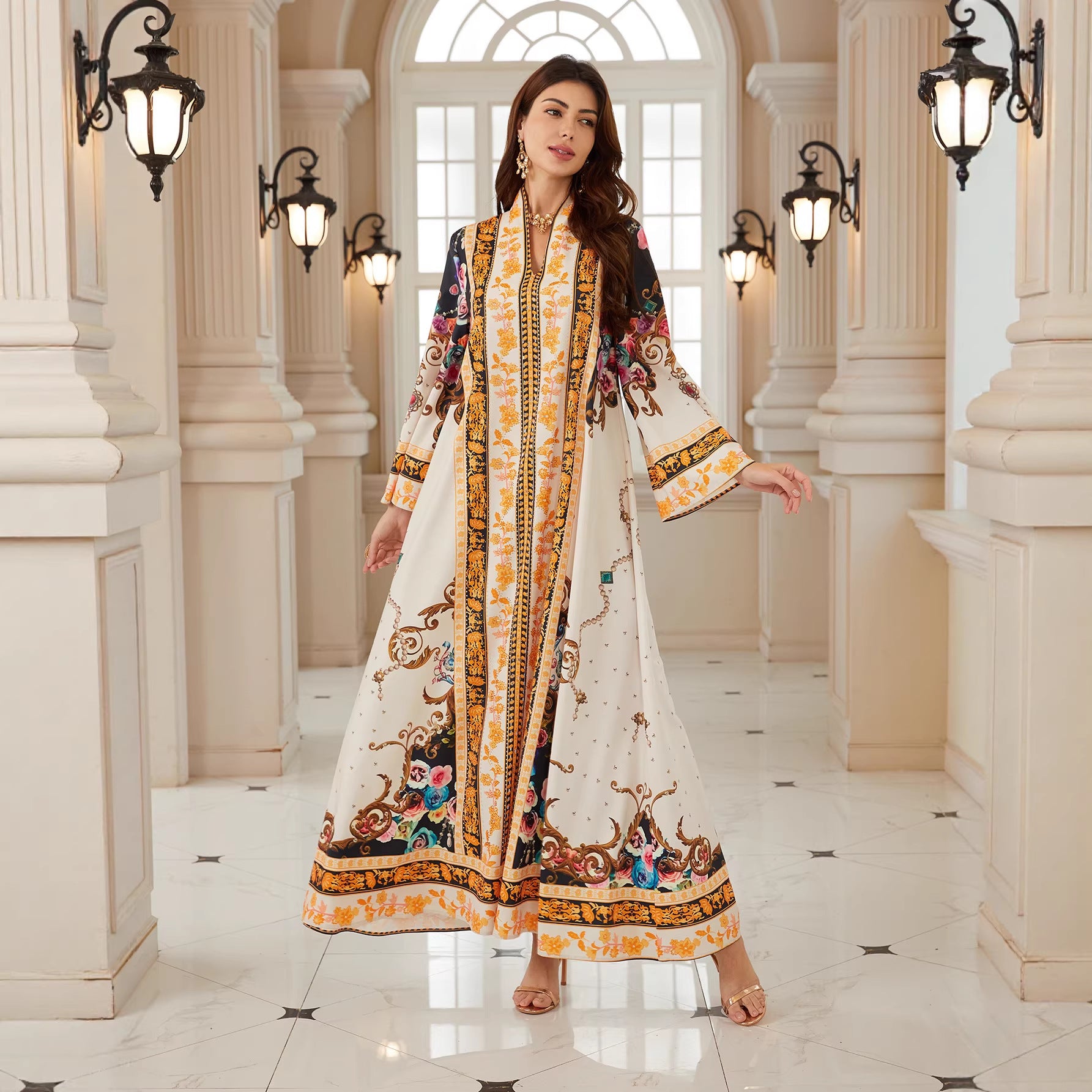 Captivating Floral Maxi Robe – Rhinestone Modest Abaya