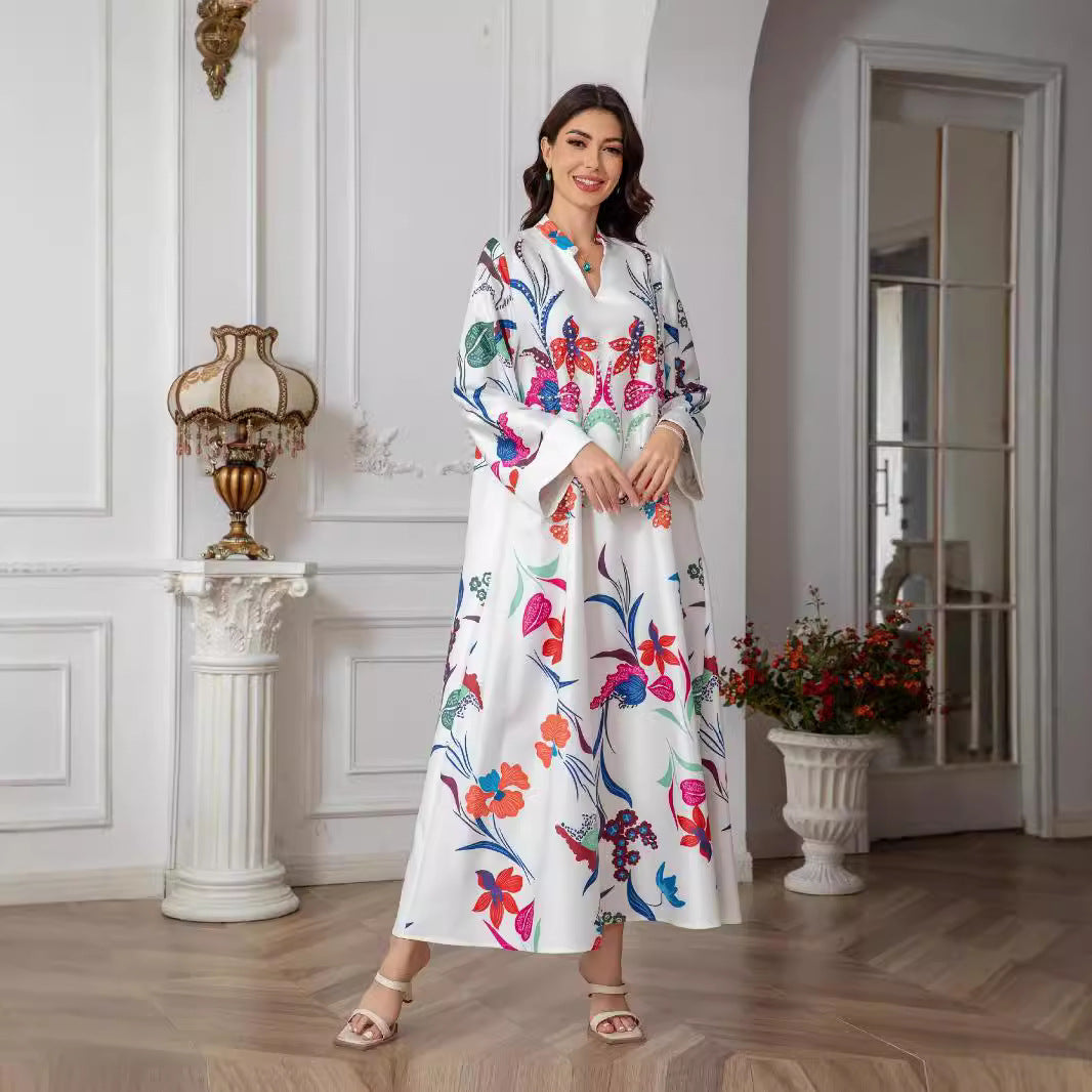 Floral Print Evening Abaya Dress - Modest Party Robe for Women