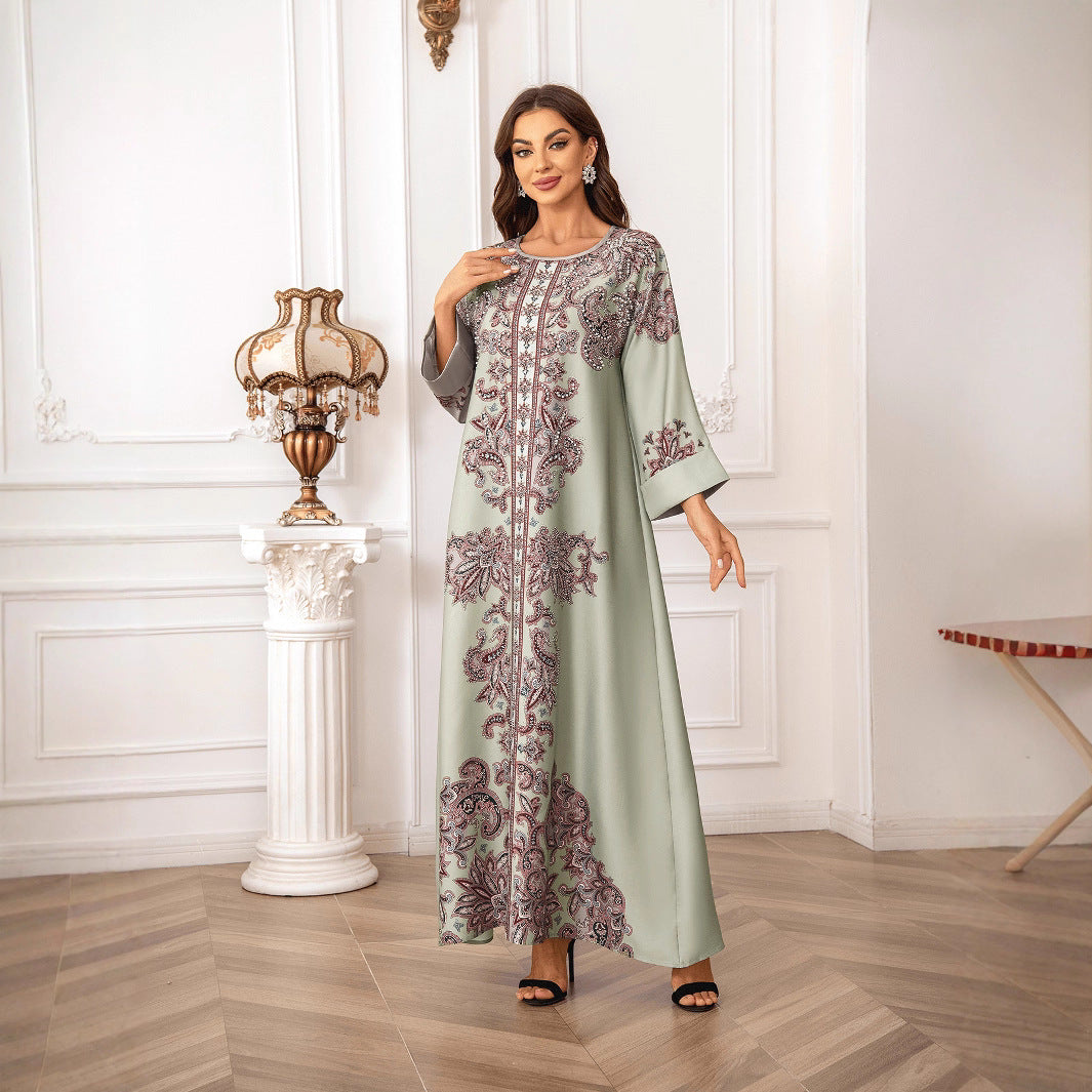 Dazzling 6-Color Rhinestone Kaftan – Modest Muslim Boho Maxi