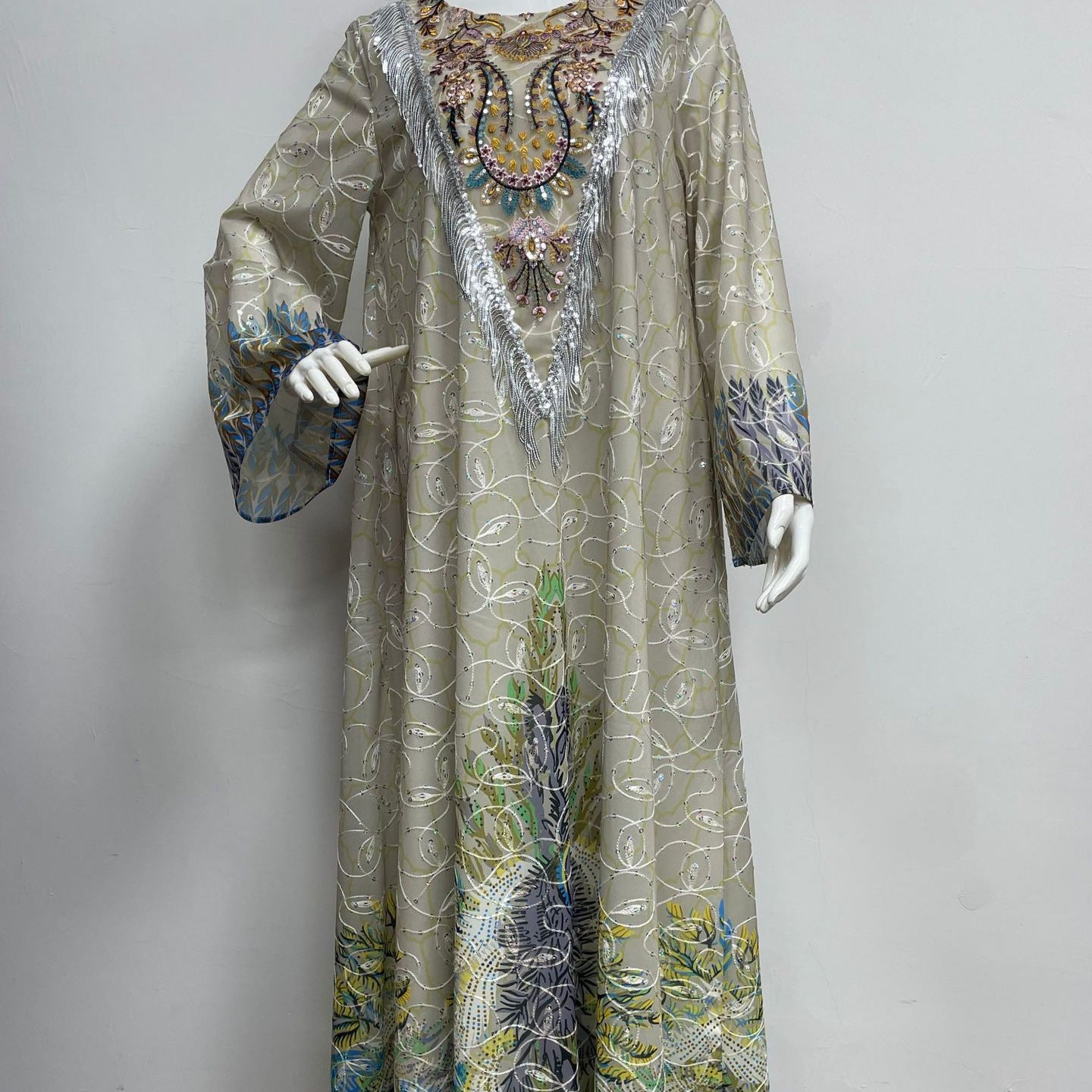 Blue Floral Embroidered Abaya - Modest Muslim Dress Ramadan Eid