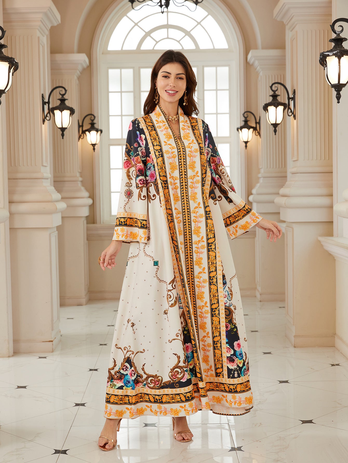 Captivating Floral Maxi Robe – Rhinestone Modest Abaya