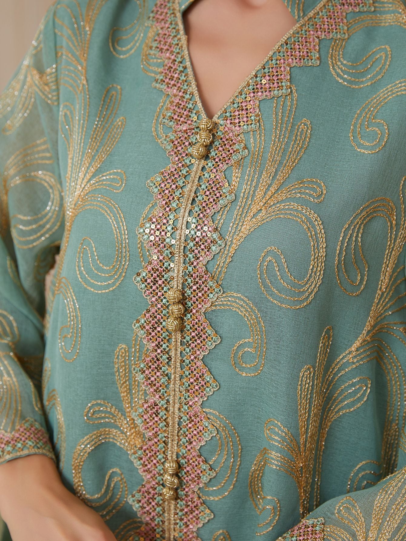 Elegant Embroidered Long-Sleeve Women's Abaya Gown