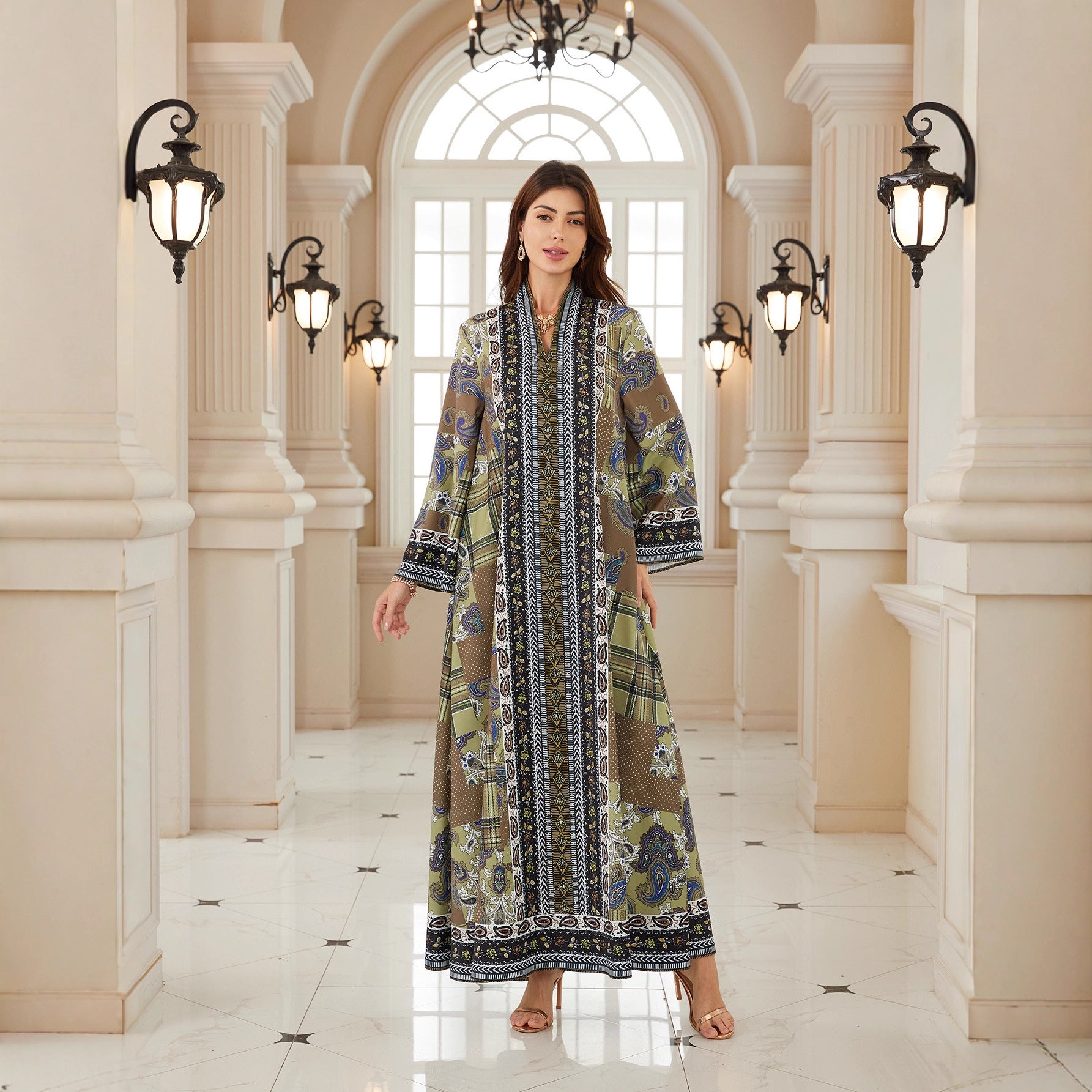 Floral Long Sleeve Rhinestone Abaya 2026 - Modest Muslim Dress Eid