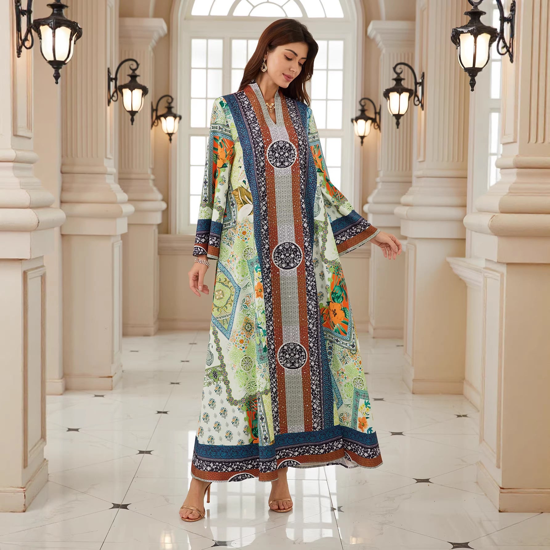 Confident Green Plus-Size Jalabiya – Floral Modest Maxi Dress