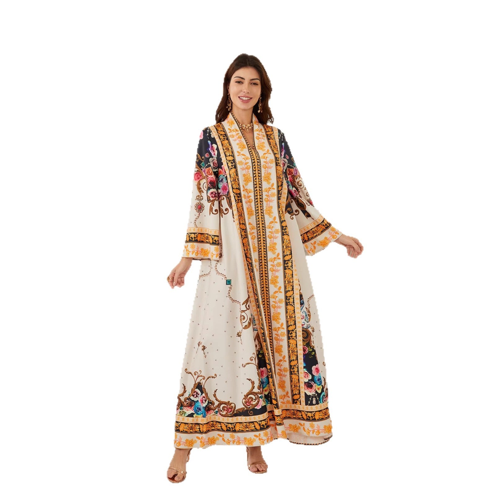 Captivating Floral Maxi Robe – Rhinestone Modest Abaya