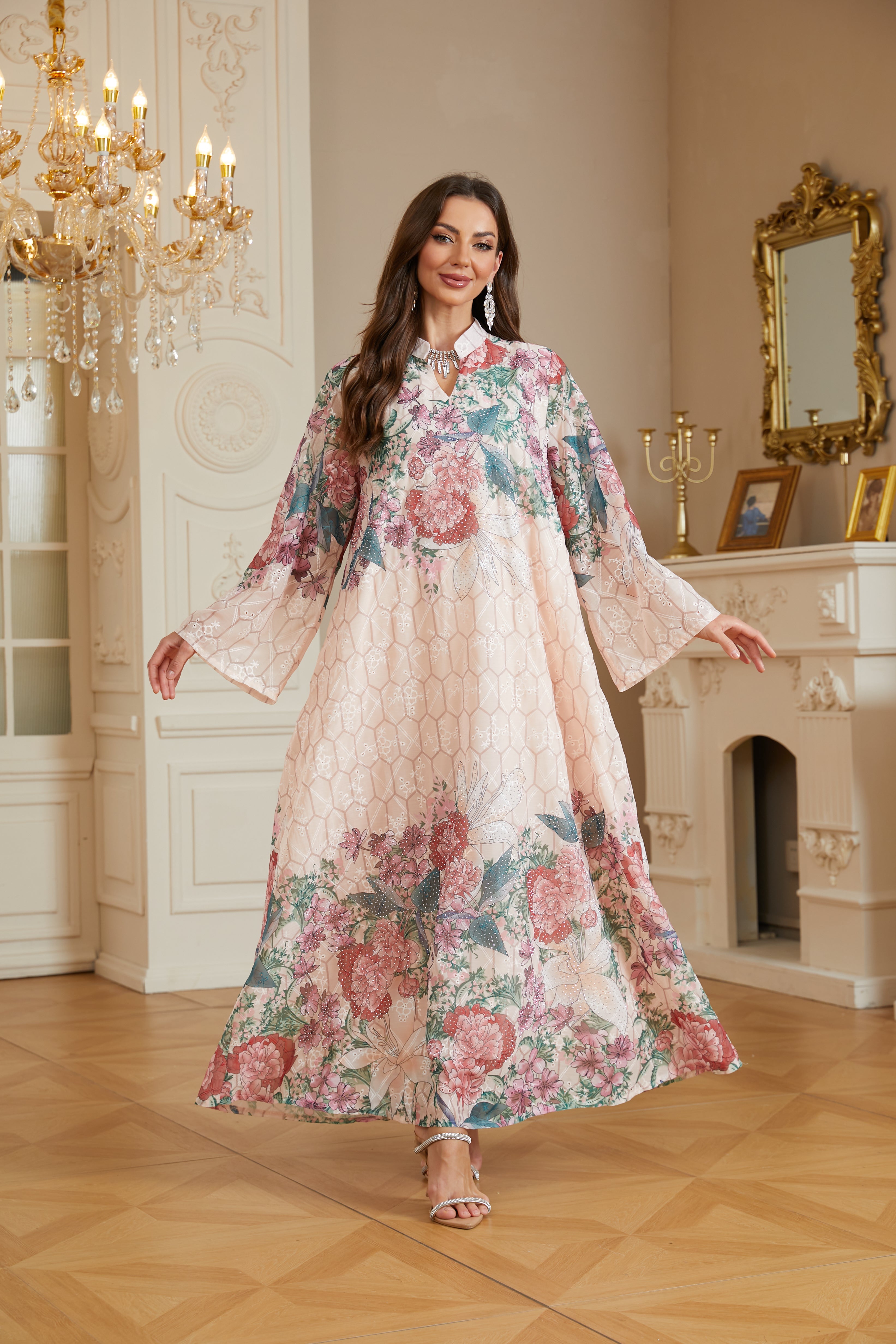 Apricot Green Two Colors Kaftan Abaya Jalabiya Modest Maxi Dress for Muslim Women Eid Ramadan Daily Wear Loose Floor Length Long Robe S-XXL