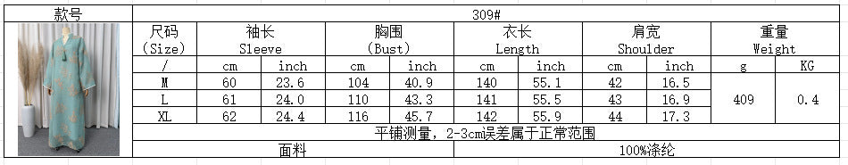 Size Chart - 309 Size & Fit Guide